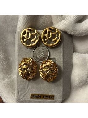 2 pair vintage Canadian Made D’Orlan gold plated clip on earrings